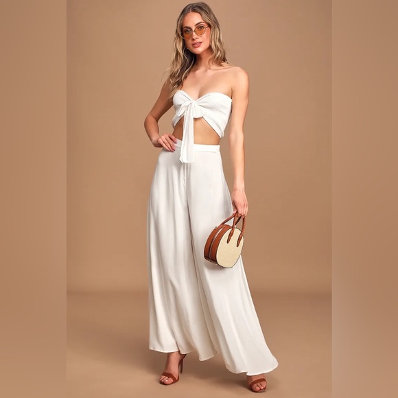 Lulus Pants - Lulu’s Seaside to Shore White Strapless Two-Piece Jumpsuit